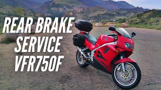 Rear Brake Full Service Honda VFR750F 1995 Motorcycle Repair [upl. by Einna]