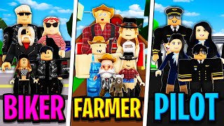 BIKER FAMILY vs FARMER FAMILY vs PILOT FAMILY in Roblox BROOKHAVEN RP [upl. by Leddy]