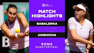 Aryna Sabalenka vs Amanda Anisimova  2022 Rome Quarterfinal  WTA Match Highlights [upl. by Mitchiner286]