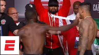 Terence Crawford throws punch at José Benavidez Jr during weighin  ESPN [upl. by Zobias]